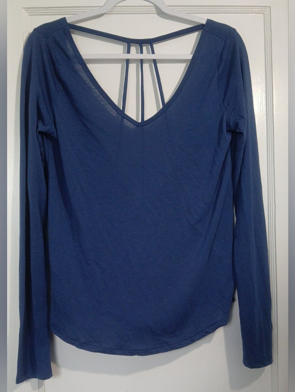 Maurices Blue Long Sleeve V-Neck Top with Strappy Back NWT